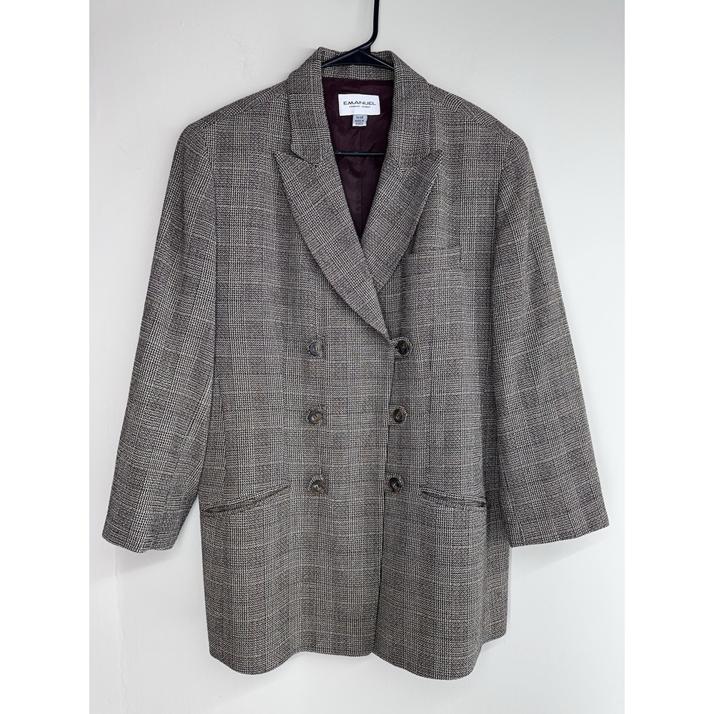 Vintage Ungaro 100% Wool Women's Double Breasted Windowpane Blazer Size 12/14